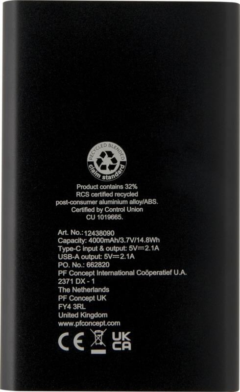 Powerbank de 4000 mAh de alumínio reciclado tipo C "Pep" - Image 4
