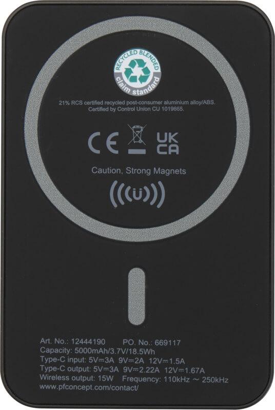 Powerbank magnético sem fios de 5.000 mAh e 15 W com PD de 20 W - feito de plástico reciclado "Acrab" - Image 4