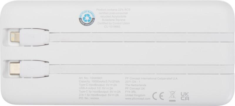 Powerbank de plástico reciclado de 10.000 mAh e 10 W com 2 cabos integrados "Adhil" - Image 10