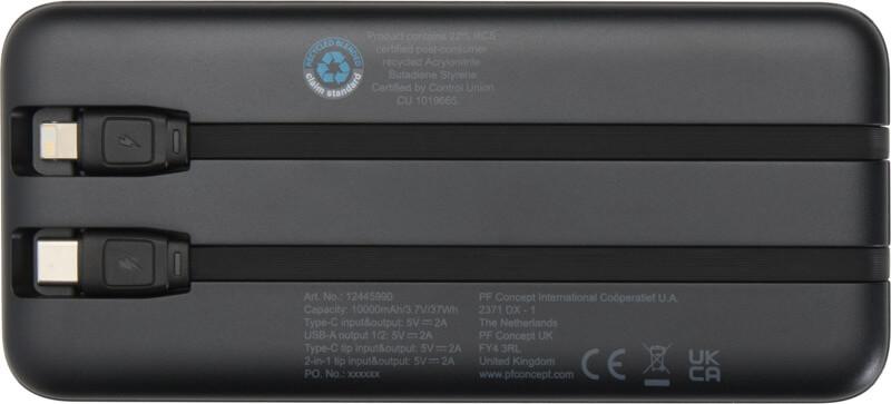 Powerbank de plástico reciclado de 10.000 mAh e 10 W com 2 cabos integrados "Adhil" - Image 3