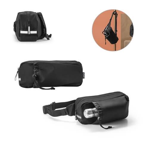 DELFOS POUCH. Bolsa de cintura em poliéster reciclado 300D e poliéster reciclado 600D com elementos refletores