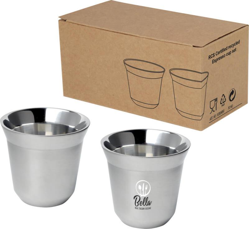 Conjunto de chávenas de café expresso em aço inoxidável com certificação RCS de 80 ml "Duo"