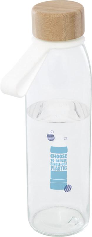 Garrafa de água de vidro com pega de silicone e tampa de bambu de 500 ml "Porto"