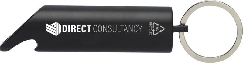 Lanterna LED e abridor de garrafas com porta-chaves de alumínio reciclado "Flare"