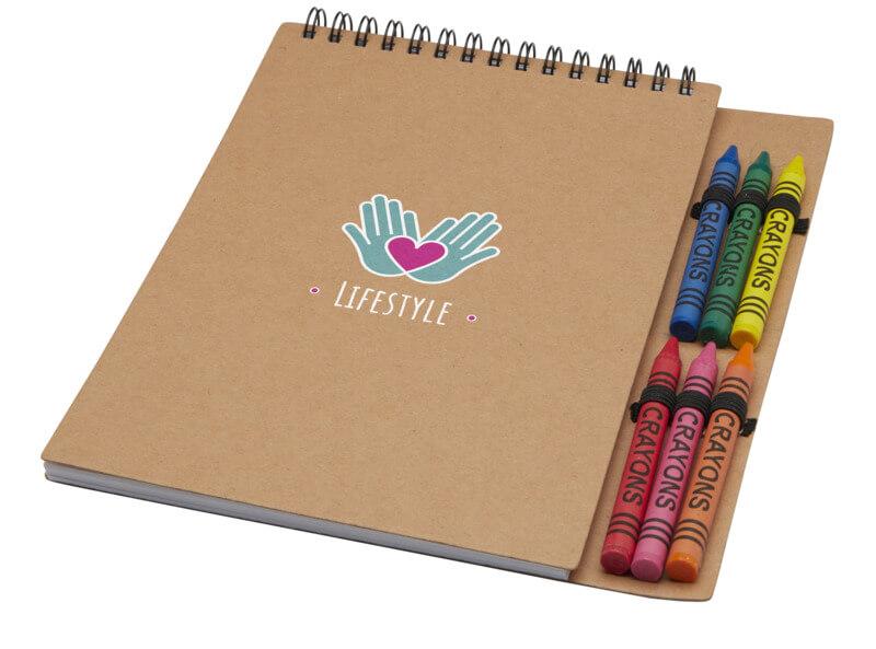 Bloco de notas de capa mole A5 com espiral e conjunto de lápis de cera "Doodle"