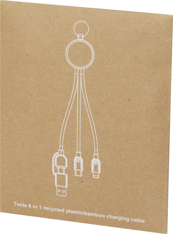 PF 124325 1 12432590 P1 Cabo de carregamento 6 em 1 de plástico reciclado/bambu com porta-chaves "Tecta" - Image 2