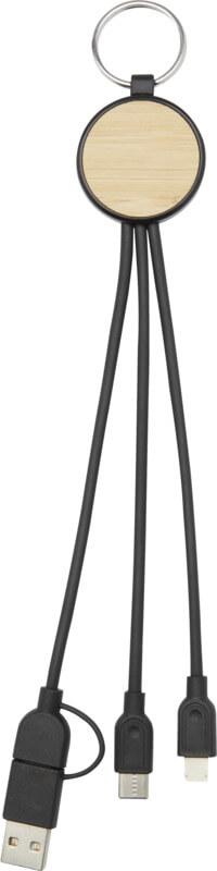 PF 124325 2 12432590 F1 Cabo de carregamento 6 em 1 de plástico reciclado/bambu com porta-chaves "Tecta" - Image 3