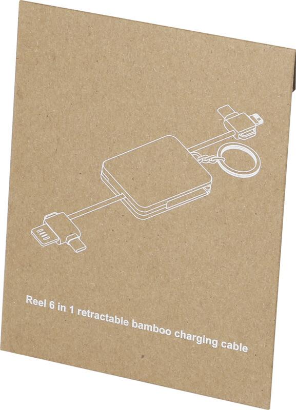 Porta-chaves retrátil de bambu 6 em 1 com cabo de carregamento "Reel"