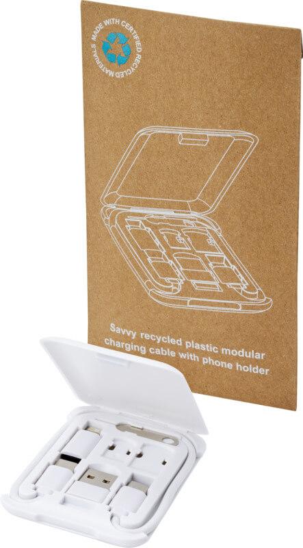 PF 124361 11 12436101 E1 Cabo de carregamento modular de plástico reciclado com suporte para smartphone "Savvy" - Image 12