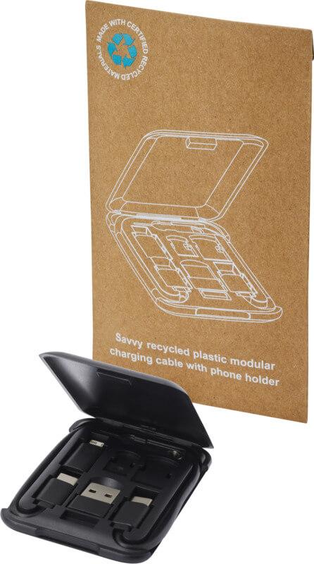 PF 124361 4 12436190 E1 Cabo de carregamento modular de plástico reciclado com suporte para smartphone "Savvy" - Image 5