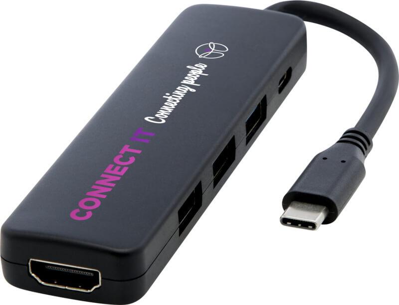 Adaptador multimédia de plástico reciclado RCS USB 2.0-3.0 com porta HDMI "Loop"