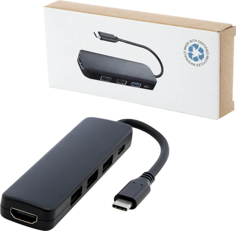 PF 124368 5 12436890 E2 Adaptador multimédia de plástico reciclado RCS USB 2.0-3.0 com porta HDMI "Loop" - Image 6