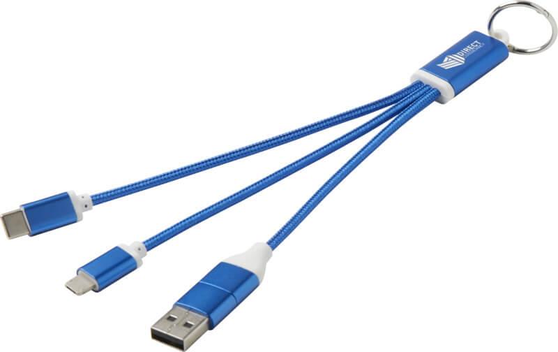 Cabo de carregamento 4 em 1 de alumínio reciclado com porta-chaves "Metal"