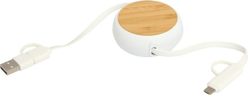 PF 124419 11 12441901 E1 Cabo retrátil de sincronização de dados e de carregamento rápido de 45 W de 100 cm de plástico reciclado 5 em 1 com detalhes em bambu "Chechia" - Image 12