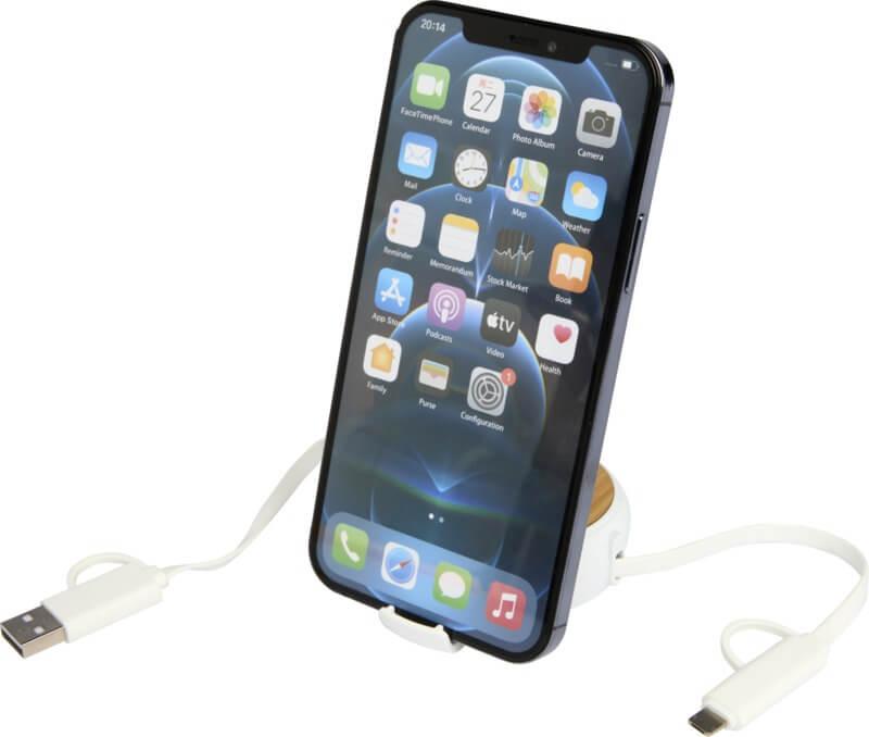 PF 124419 12 12441901 E2 Cabo retrátil de sincronização de dados e de carregamento rápido de 45 W de 100 cm de plástico reciclado 5 em 1 com detalhes em bambu "Chechia" - Image 13