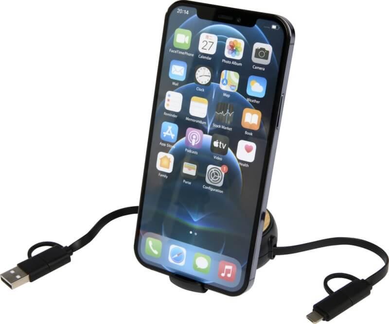 PF 124419 5 12441990 E2 Cabo retrátil de sincronização de dados e de carregamento rápido de 45 W de 100 cm de plástico reciclado 5 em 1 com detalhes em bambu "Chechia" - Image 6