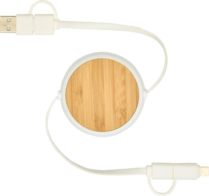 PF 124419 9 12441901 F1 Cabo retrátil de sincronização de dados e de carregamento rápido de 45 W de 100 cm de plástico reciclado 5 em 1 com detalhes em bambu "Chechia" - Image 10