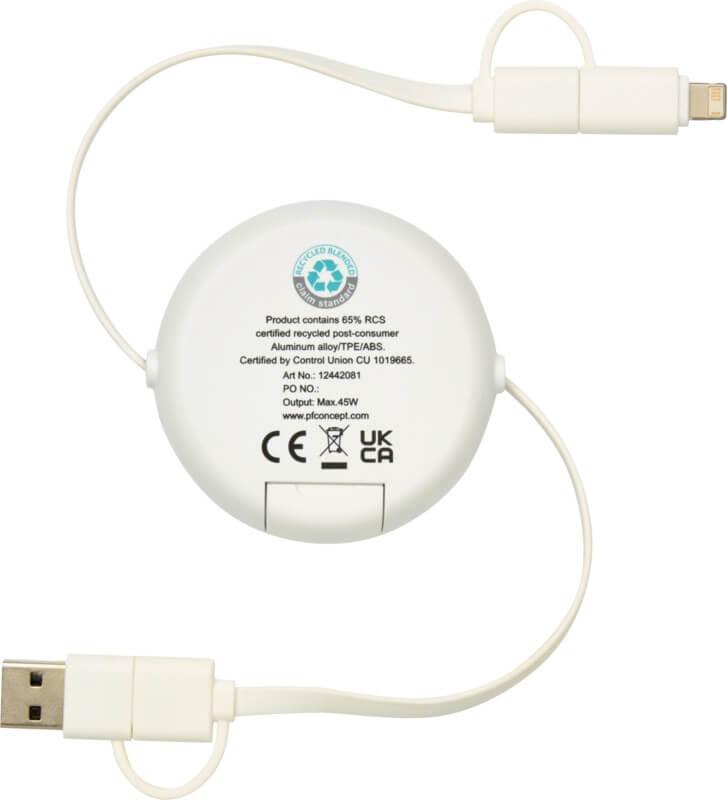PF 124420 10 12442081 B1 Cabo retrátil de sincronização de dados e de carregamento rápido de 45 W, de plástico reciclado e alumínio de 100 cm 5 em 1 "Alasia" - Image 11