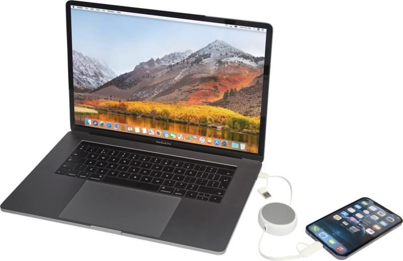 PF 124420 13 12442081 E3 Cabo retrátil de sincronização de dados e de carregamento rápido de 45 W, de plástico reciclado e alumínio de 100 cm 5 em 1 "Alasia" - Image 14