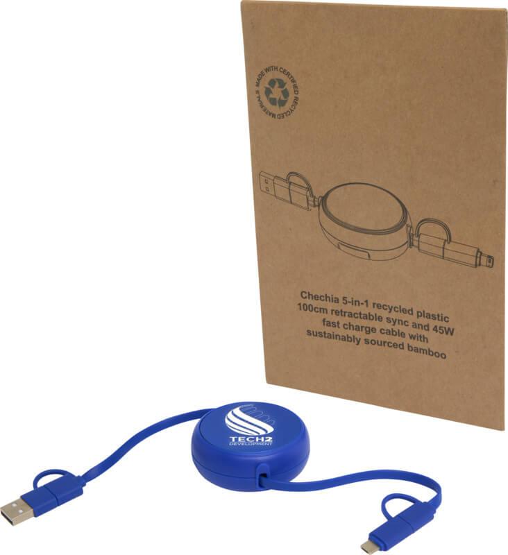 PF 124420 14 12442053 EG Y1 Cabo retrátil de sincronização de dados e de carregamento rápido de 45 W, de plástico reciclado e alumínio de 100 cm 5 em 1 "Alasia" - Image 15