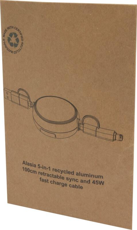 PF 124420 1 12442090 P1 Cabo retrátil de sincronização de dados e de carregamento rápido de 45 W, de plástico reciclado e alumínio de 100 cm 5 em 1 "Alasia" - Image 2