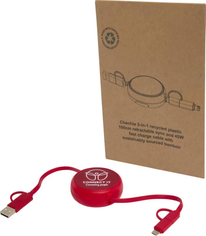 PF 124420 21 12442021 EG Y1 Cabo retrátil de sincronização de dados e de carregamento rápido de 45 W, de plástico reciclado e alumínio de 100 cm 5 em 1 "Alasia" - Image 22