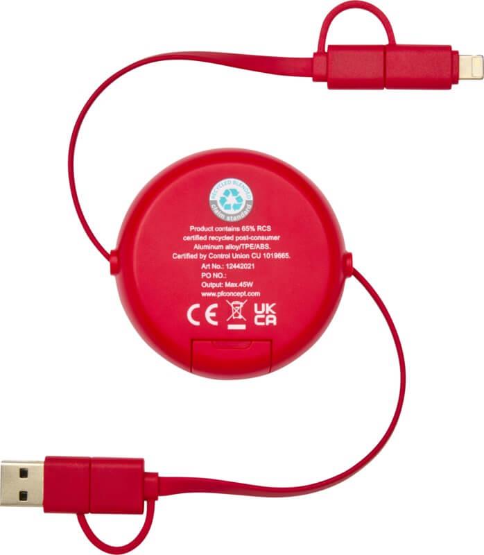 PF 124420 24 12442021 B1 Cabo retrátil de sincronização de dados e de carregamento rápido de 45 W, de plástico reciclado e alumínio de 100 cm 5 em 1 "Alasia" - Image 25