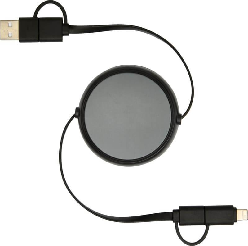 PF 124420 2 12442090 F1 Cabo retrátil de sincronização de dados e de carregamento rápido de 45 W, de plástico reciclado e alumínio de 100 cm 5 em 1 "Alasia" - Image 3