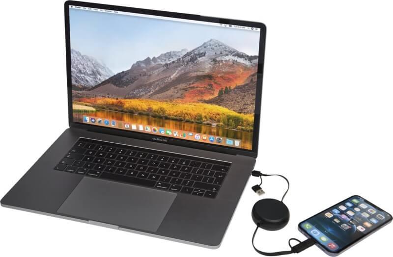 PF 124420 6 12442090 E3 Cabo retrátil de sincronização de dados e de carregamento rápido de 45 W, de plástico reciclado e alumínio de 100 cm 5 em 1 "Alasia" - Image 7