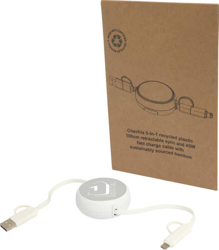 PF 124420 7 12442081 EG Y1 Cabo retrátil de sincronização de dados e de carregamento rápido de 45 W, de plástico reciclado e alumínio de 100 cm 5 em 1 "Alasia" - Image 8