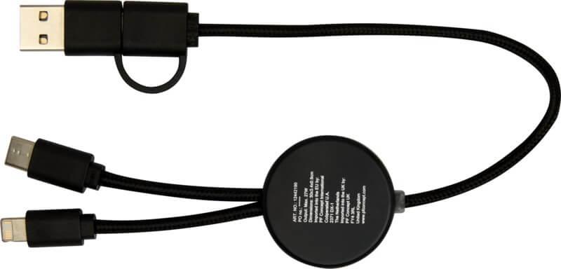 PF 124421 3 12442190 B1 Cabo de sincronização de dados e de carregamento rápido de 27 W de 30 cm de plástico reciclado 5 em 1 com detalhes de bambu "Chechia" - Image 4