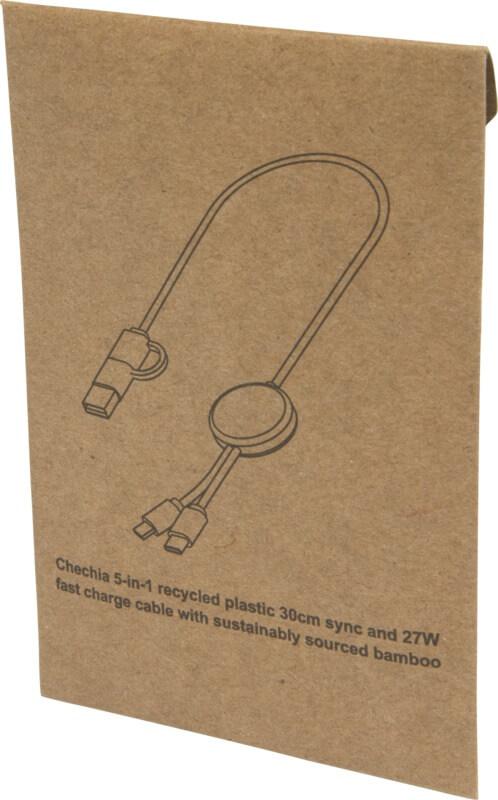 PF 124421 8 12442101 P1 Cabo de sincronização de dados e de carregamento rápido de 27 W de 30 cm de plástico reciclado 5 em 1 com detalhes de bambu "Chechia" - Image 9