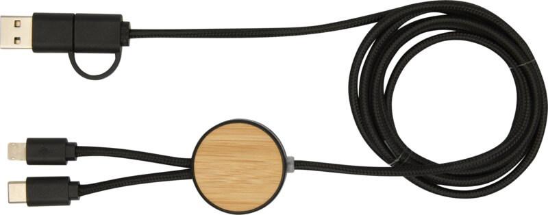 PF 124422 2 12442290 F1 Cabo de sincronização de dados e de carregamento rápido de 27 W de 150 cm de plástico reciclado 5 em 1 com detalhes em bambu "Chechia" - Image 3