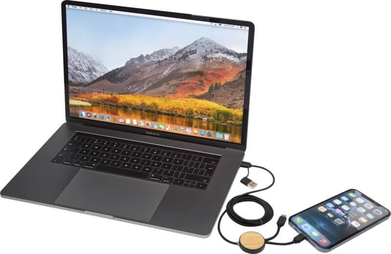 PF 124422 6 12442290 E3 Cabo de sincronização de dados e de carregamento rápido de 27 W de 150 cm de plástico reciclado 5 em 1 com detalhes em bambu "Chechia" - Image 7