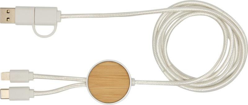PF 124422 9 12442201 F1 Cabo de sincronização de dados e de carregamento rápido de 27 W de 150 cm de plástico reciclado 5 em 1 com detalhes em bambu "Chechia" - Image 10
