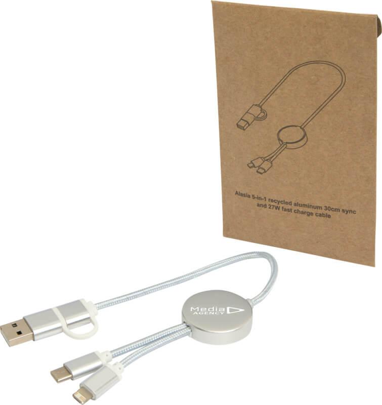 PF 124424 14 12442481 EG Y1 Cabo de sincronização de dados e de carregamento rápido de 27 W de 30 cm de alumínio e plástico reciclados 5 em 1 "Alasia" - Image 15