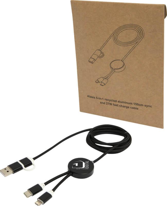 Cabo de sincronização de dados e de carregamento rápido de 27 W de 150 cm de alumínio e plástico reciclados 5 em 1 "Alasia"
