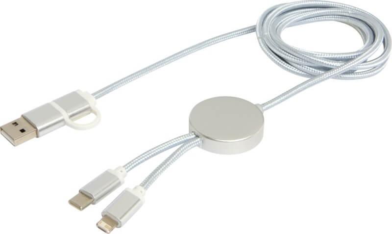 PF 124425 11 12442581 E1 Cabo de sincronização de dados e de carregamento rápido de 27 W de 150 cm de alumínio e plástico reciclados 5 em 1 "Alasia" - Image 12