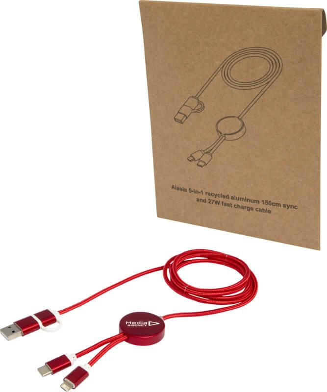 PF 124425 21 12442521 EG Y1 Cabo de sincronização de dados e de carregamento rápido de 27 W de 150 cm de alumínio e plástico reciclados 5 em 1 "Alasia" - Image 22