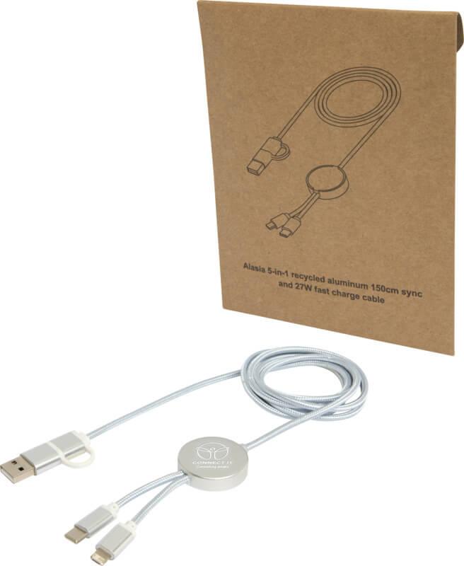 PF 124425 7 12442581 EG Y1 Cabo de sincronização de dados e de carregamento rápido de 27 W de 150 cm de alumínio e plástico reciclados 5 em 1 "Alasia" - Image 8