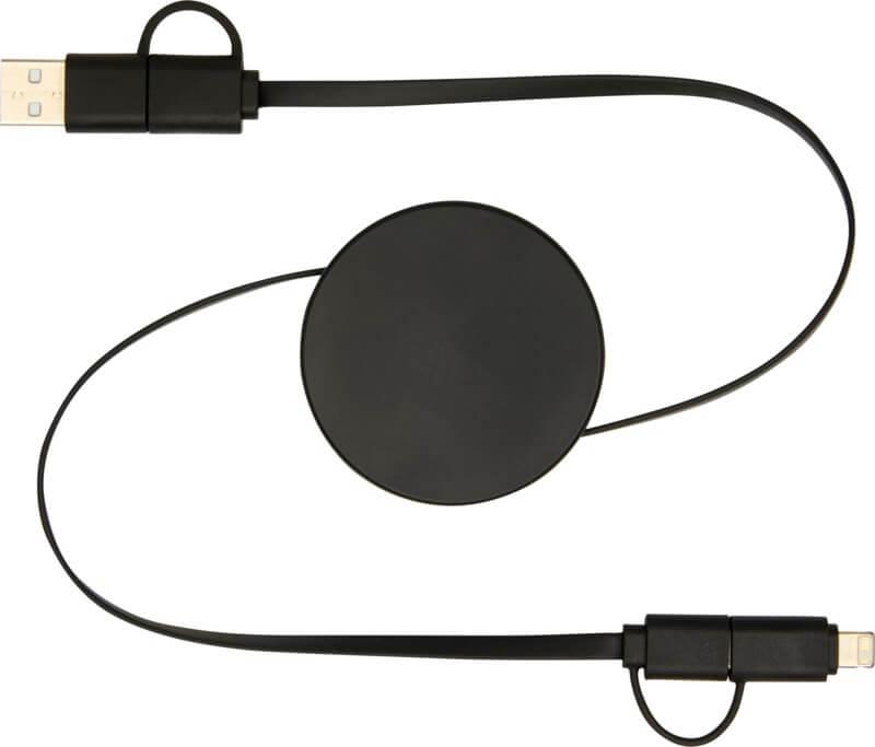 PF 124430 10 12443090 B1 Cabo retrátil de sincronização de dados e de carregamento rápido de 40 W de 90 cm de plástico reciclado 5 em 1 "Citala" - Image 11