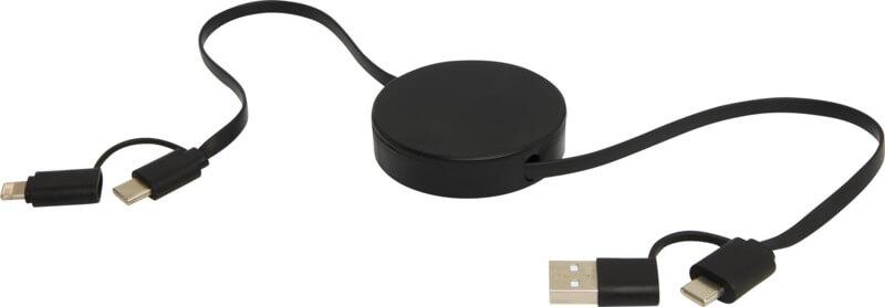 PF 124430 12 12443090 E2 Cabo retrátil de sincronização de dados e de carregamento rápido de 40 W de 90 cm de plástico reciclado 5 em 1 "Citala" - Image 13