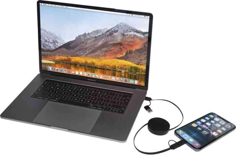 PF 124430 13 12443090 E3 Cabo retrátil de sincronização de dados e de carregamento rápido de 40 W de 90 cm de plástico reciclado 5 em 1 "Citala" - Image 14