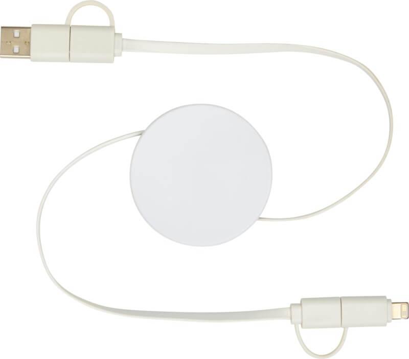 PF 124430 3 12443001 B1 Cabo retrátil de sincronização de dados e de carregamento rápido de 40 W de 90 cm de plástico reciclado 5 em 1 "Citala" - Image 4