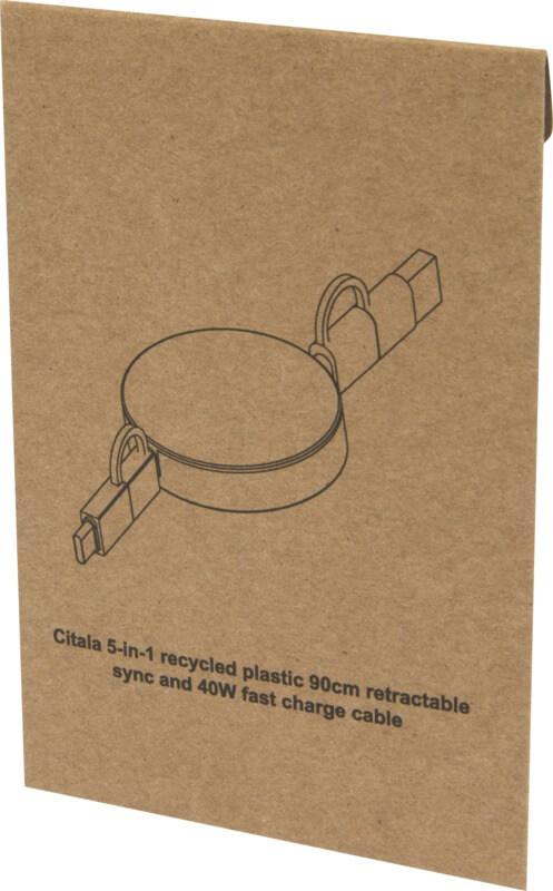 PF 124430 8 12443090 P1 Cabo retrátil de sincronização de dados e de carregamento rápido de 40 W de 90 cm de plástico reciclado 5 em 1 "Citala" - Image 9