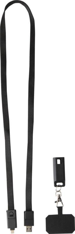 PF 124447 3 12444790 E2 Lanyard de plástico reciclado para smartphone com cabo de sincronização de dados e carregamento rápido de 65 W, 5 em 1, integrado "Franz" - Image 4