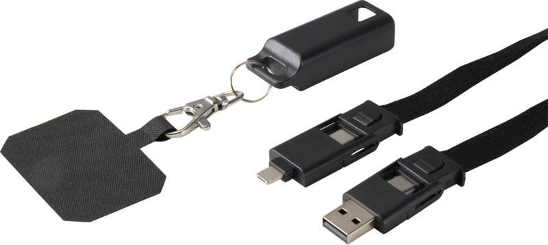 PF 124447 4 12444790 D1 Lanyard de plástico reciclado para smartphone com cabo de sincronização de dados e carregamento rápido de 65 W, 5 em 1, integrado "Franz" - Image 5