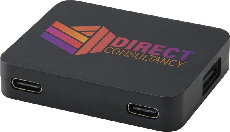 Hub de USB de 4 portas com saída USB-A e Tipo-C e entrada dupla - feito de plástico reciclado "Gaia"