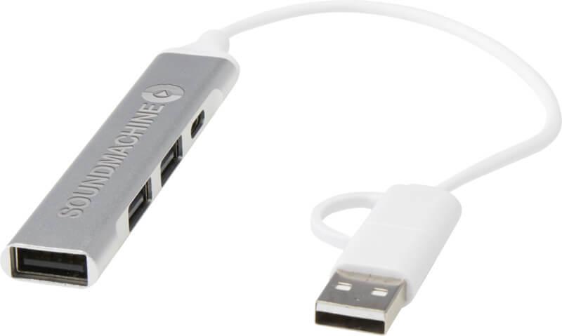 Hub de USB-A e Tipo-C de alumínio reciclado de 4 portas com entrada dupla "Alkaid"