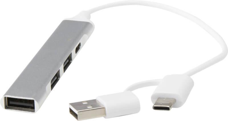 PF 124469 5 12446981 E3 Hub de USB-A e Tipo-C de alumínio reciclado de 4 portas com entrada dupla "Alkaid" - Image 6